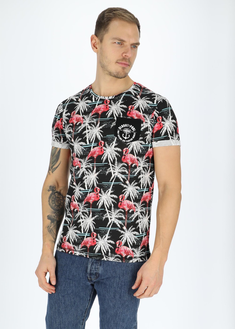 Tropical Pocket Tee, Sunset Flamingo, S, Strandkläder | Herr - Kläder - Badkläder - Strandkläder | Padelspecialisterna