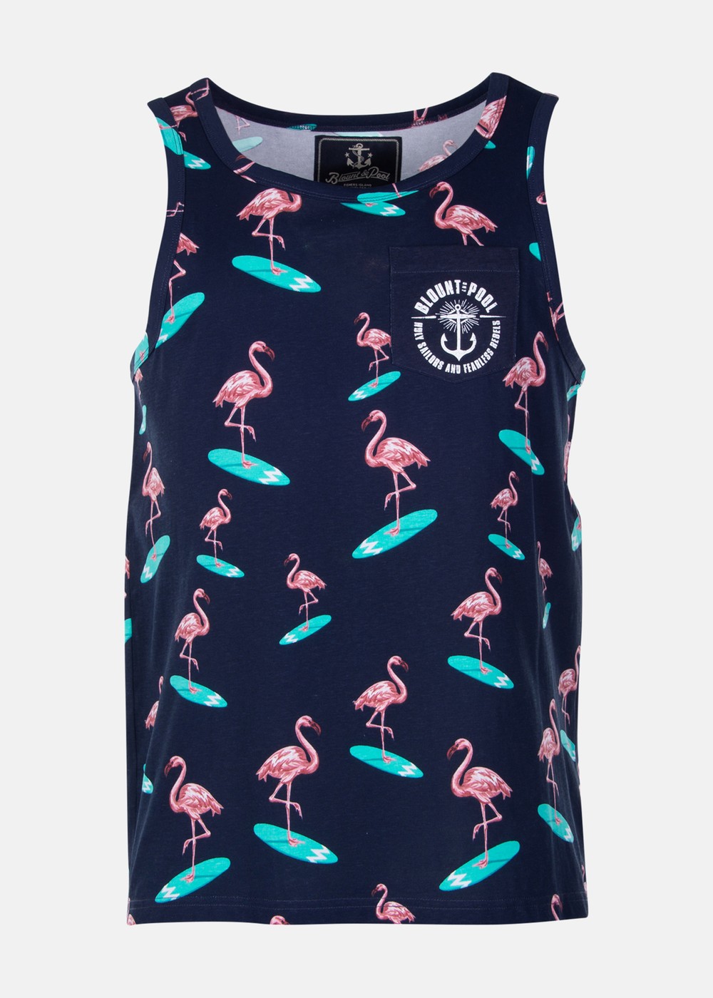 Tropical Singlet, Navy Surfing Flamingo, S, Strandkläder | Herr - Kläder - Badkläder - Strandkläder | Padelspecialisterna