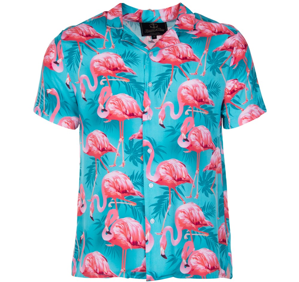Honolulu Shirt, Turquoise Flamingo, L, Kortärmade Skjortor | Herr - Kläder - Skjortor - Kortärmade skjortor | Padelspecialisterna