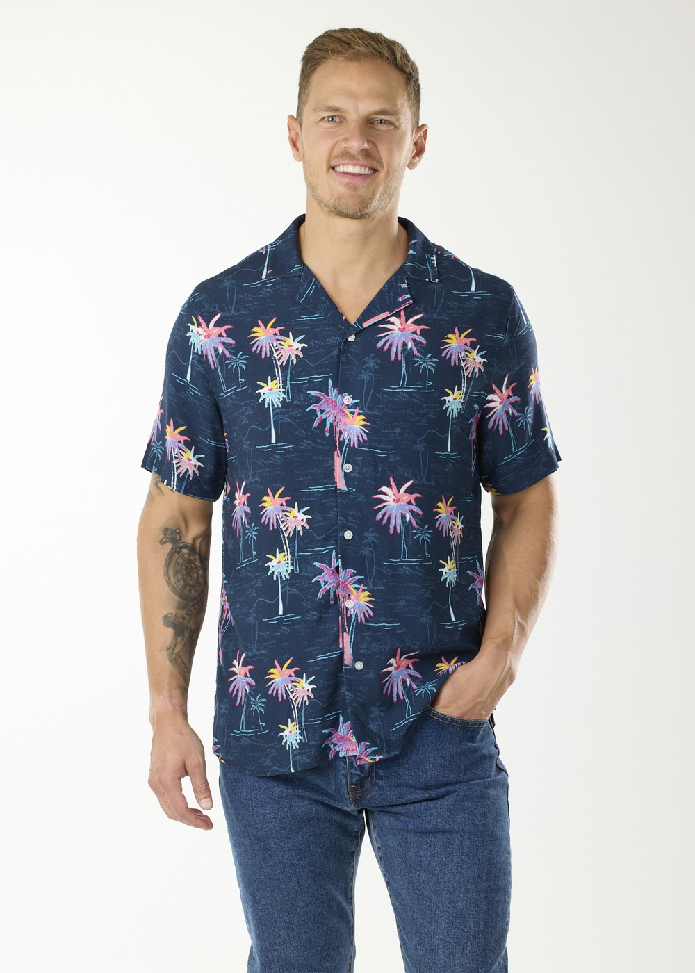 Honolulu Shirt, Navy Sea Palm, Xs, Kortärmade Skjortor | Herr - Kläder - Skjortor - Kortärmade skjortor | Padelspecialisterna