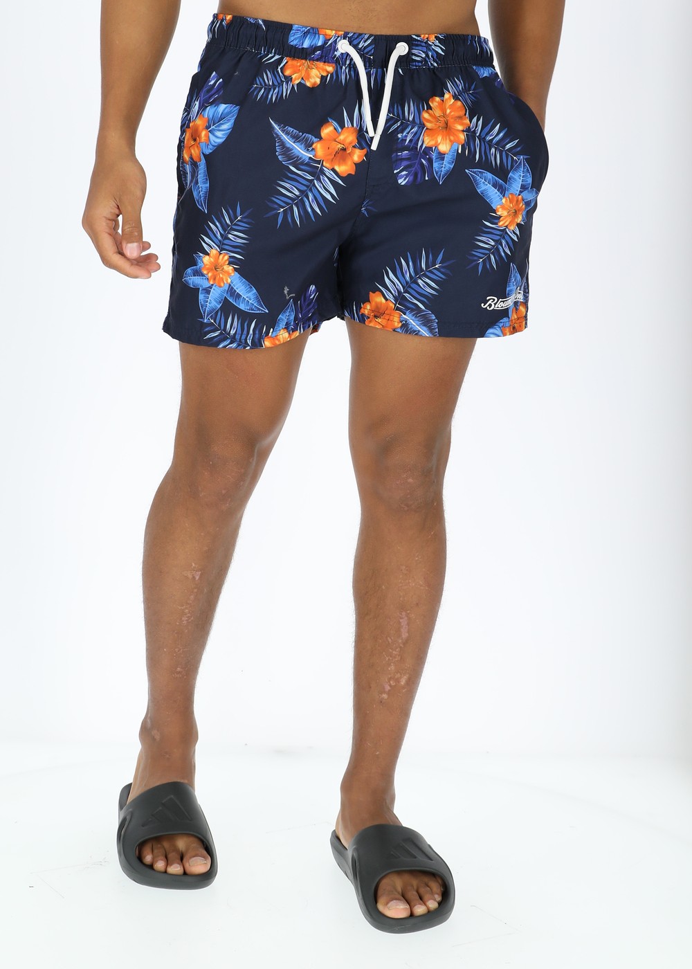 Beachshorts, Navy Orange Flower, M, Badbyxor | Herr - Kläder - Badkläder - Badbyxor | Padelspecialisterna