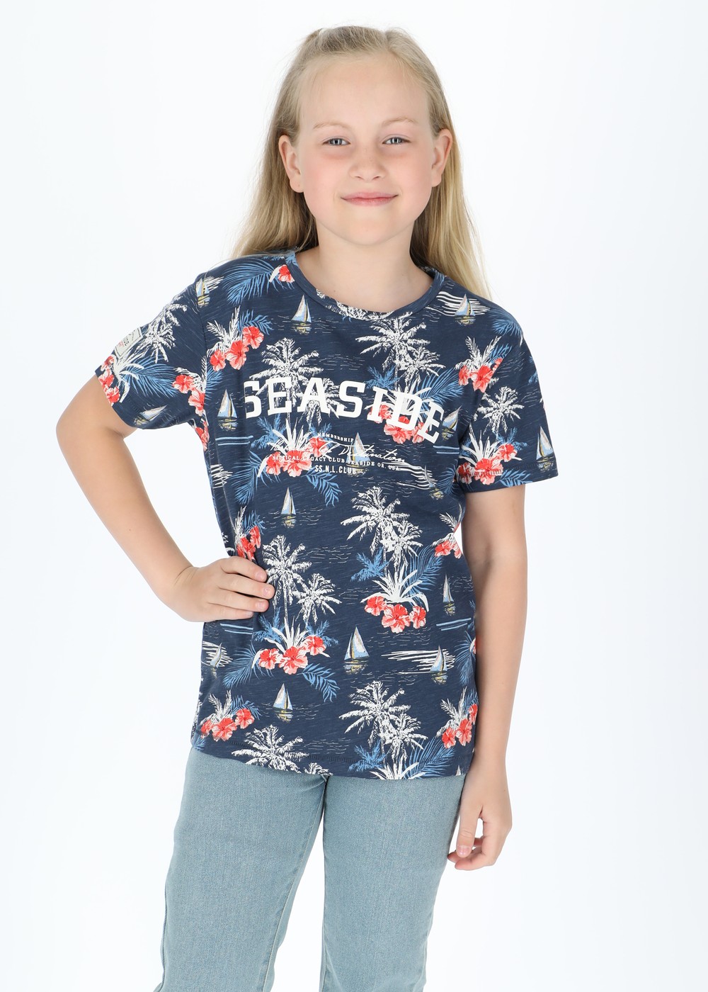 Ocean Tee Jr, Navy Palm Boat, 120, Strandkläder | Junior - Kläder - Badkläder - Strandkläder | Padelspecialisterna