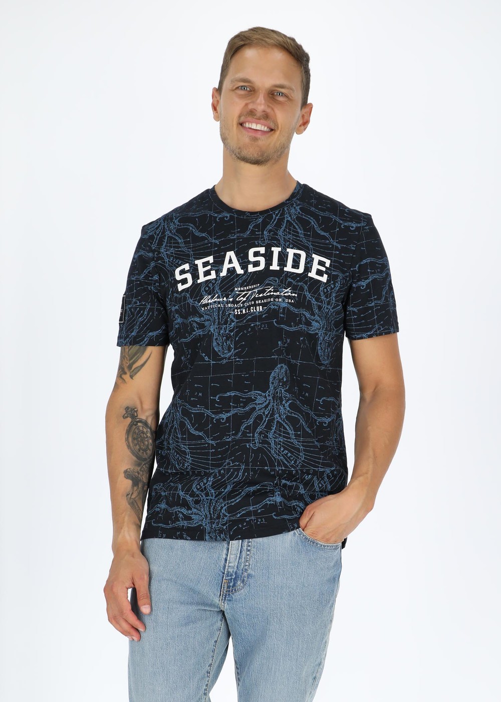 Ocean Tee, Navy Octupus, L, Strandkläder | Herr - Kläder - Badkläder - Strandkläder | Padelspecialisterna