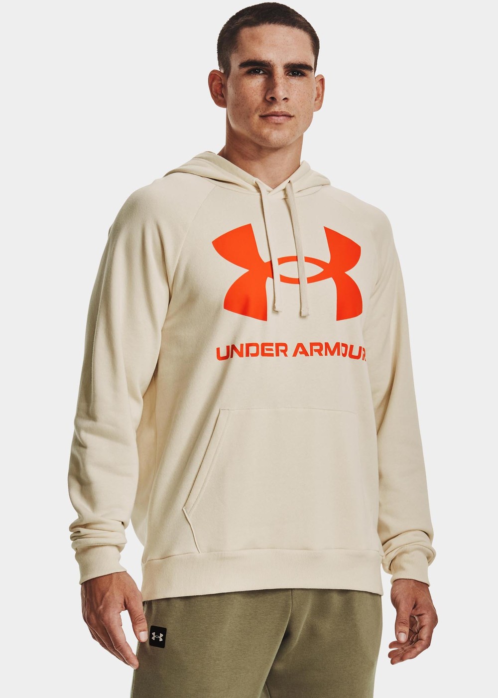 Ua Rival Fleece Big Logo Hd, Stone, S, Hoodies | Herr - Kläder - Tröjor - Hoodies | Padelspecialisterna