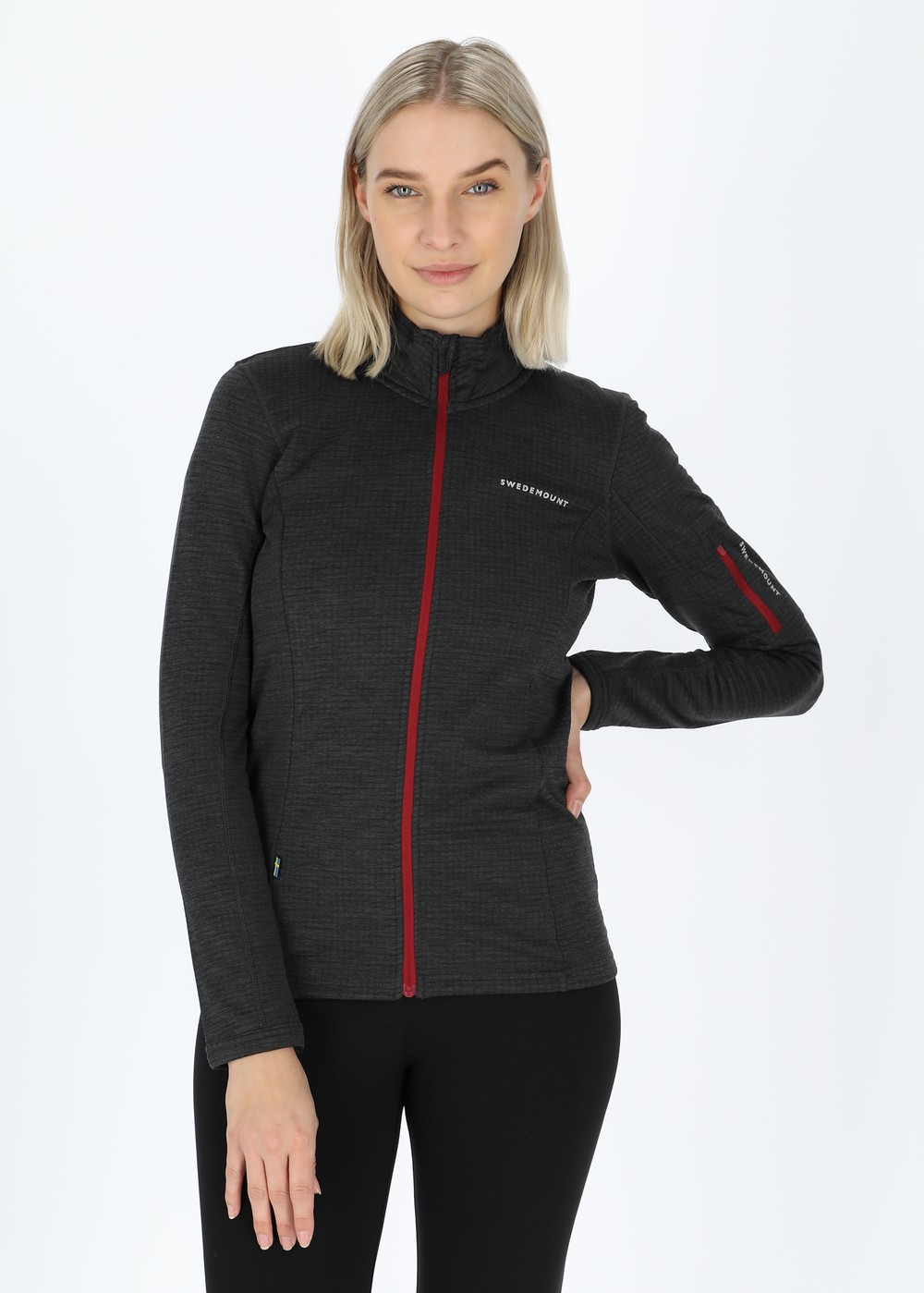 Trail Stretch Fullzip W, Charcoal Melange/Burgundy, 38, Hoodies | Dam - Kläder - Tröjor - Hoodies | Padelspecialisterna