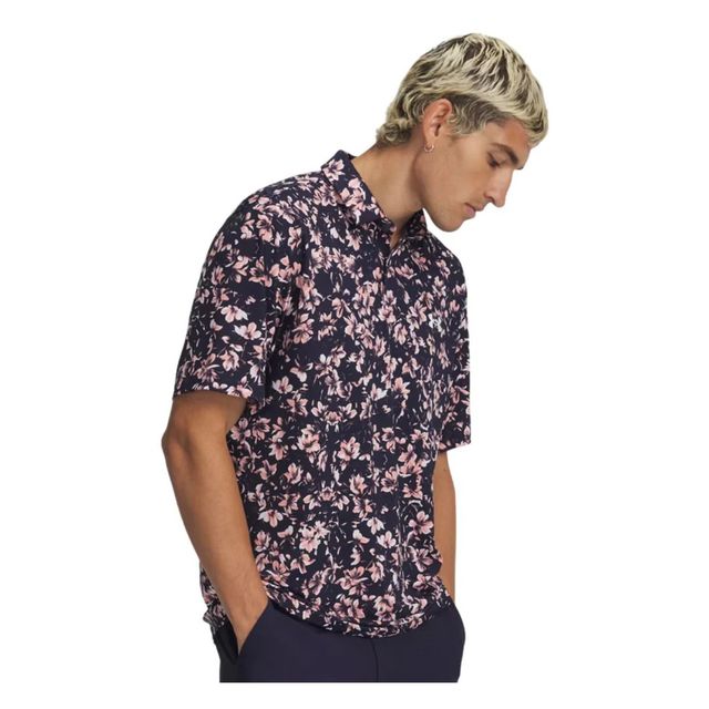 Under Armour Mens Matchplay Printed Polo - Midnight Navy/Posh Pink