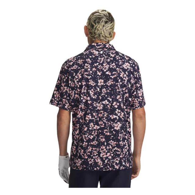 Under Armour Mens Matchplay Printed Polo - Midnight Navy/Posh Pink