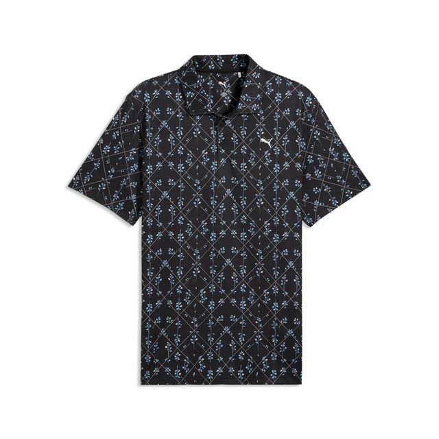 Puma Mens Cloudspun Argyle Bloom Polo - Black/Rose Blossom