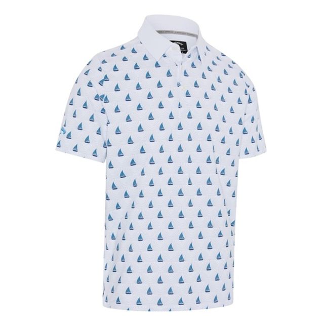 Callaway Mens Sailboat Sunset Geo Print Shirt - Bright White