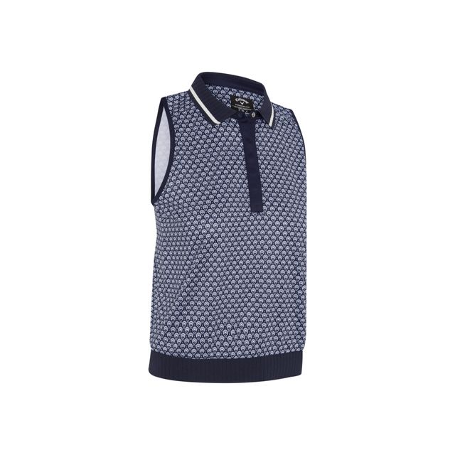 Callaway Womens Scarf Geo Printed Sleeveless Polo - Peacoat