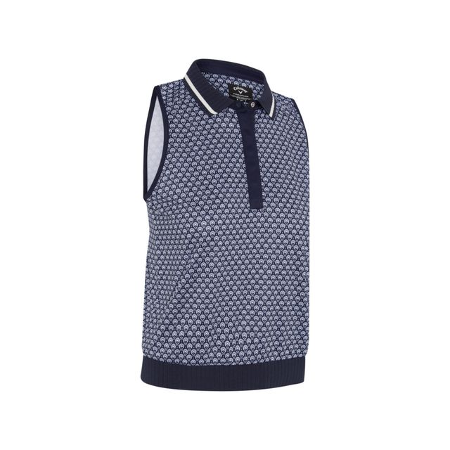 Callaway Womens Scarf Geo Printed Sleeveless Polo - Peacoat