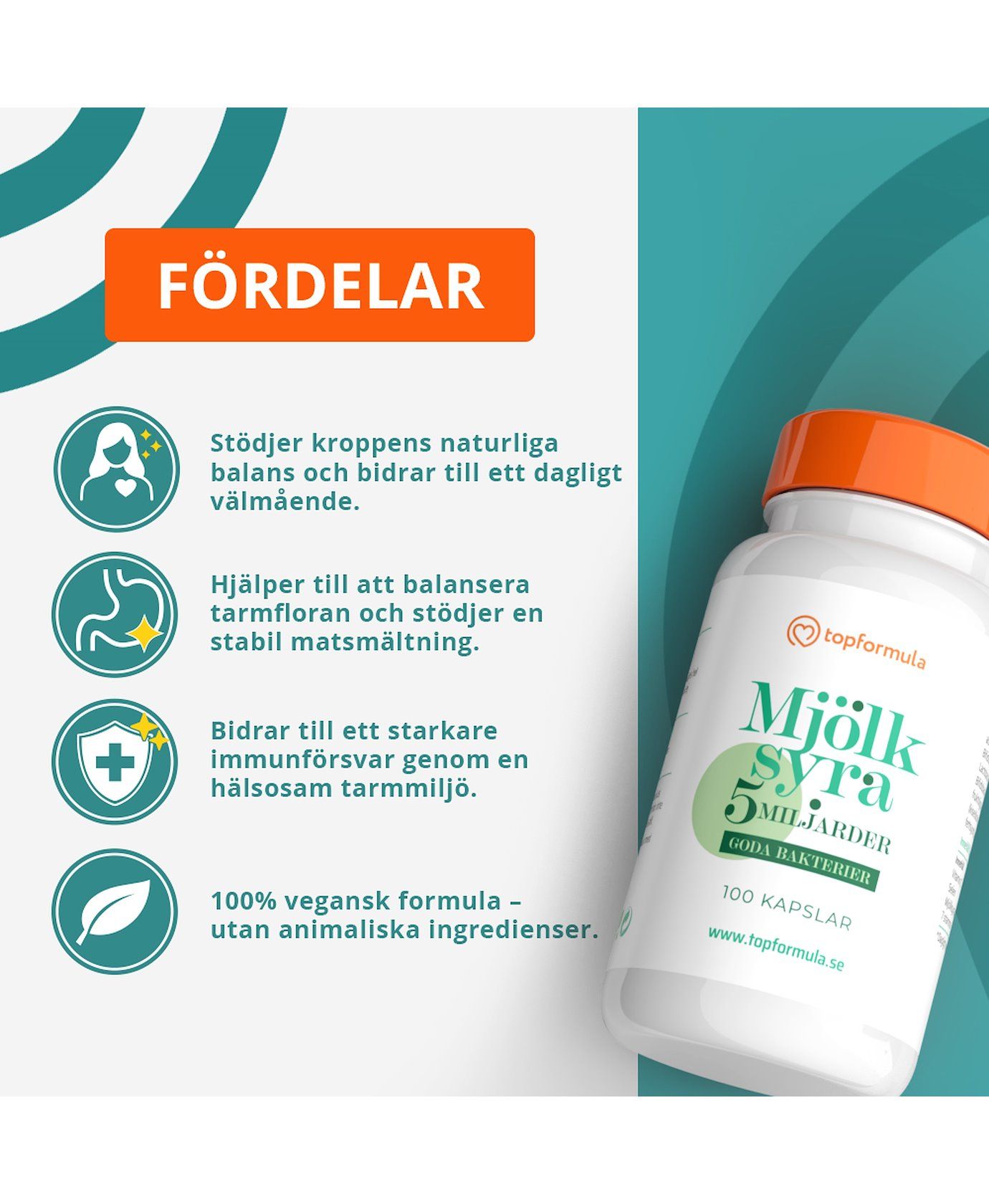 Topformula | Mjölksyra 5 miljarder | 100 kapslar