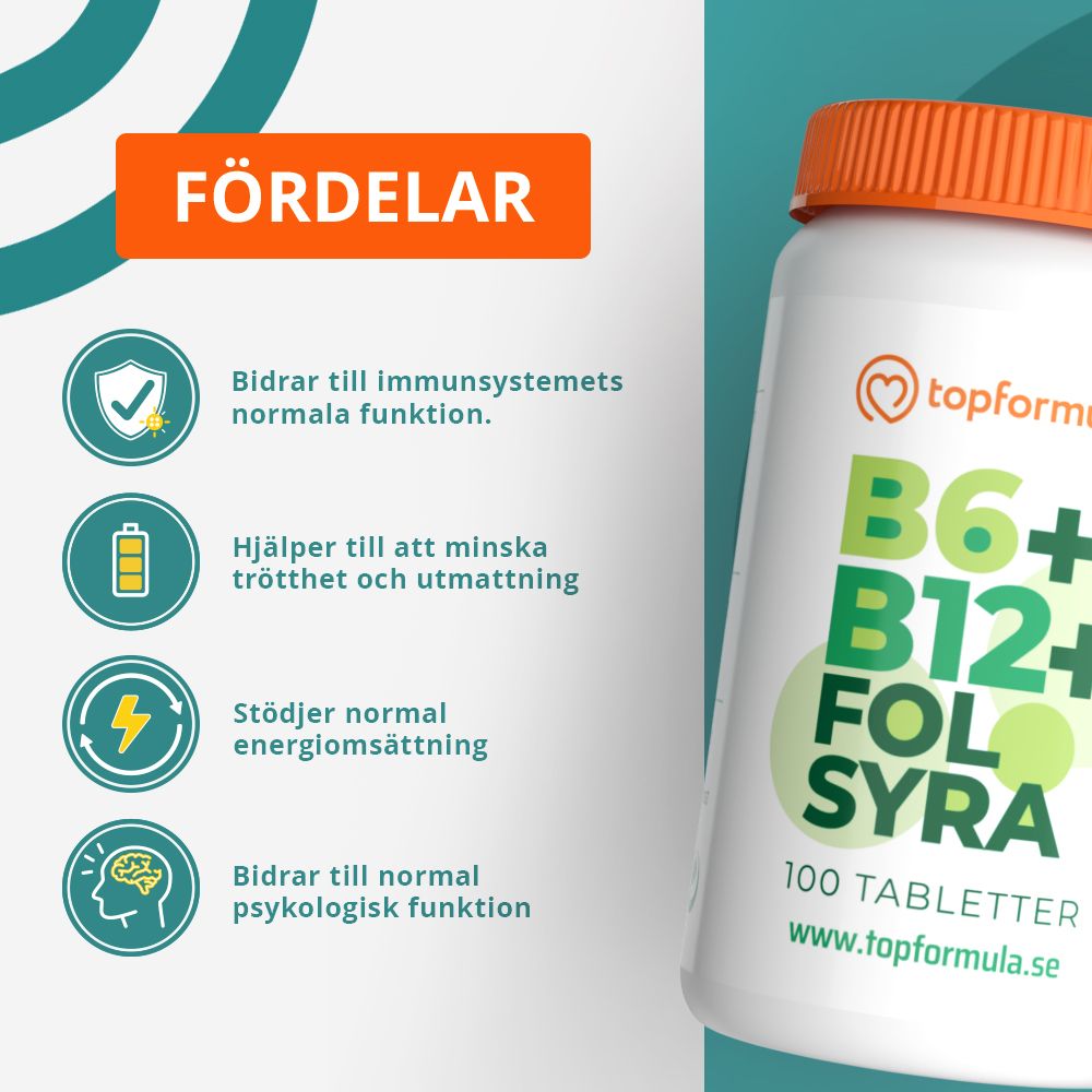 Topformula | B6+B12+Folsyra | 100 tabletter