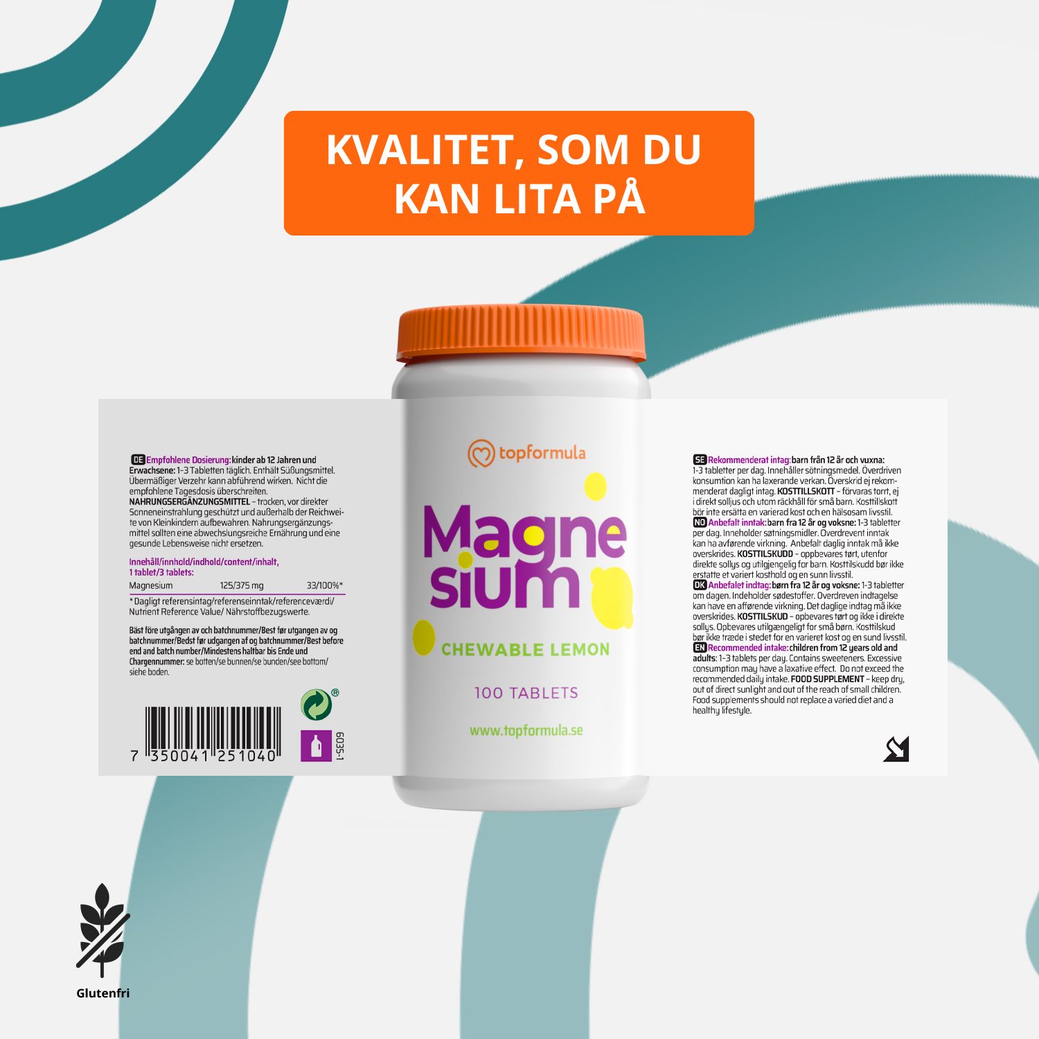 Topformula | Magnesium Tugg Citron | 100 tabletter