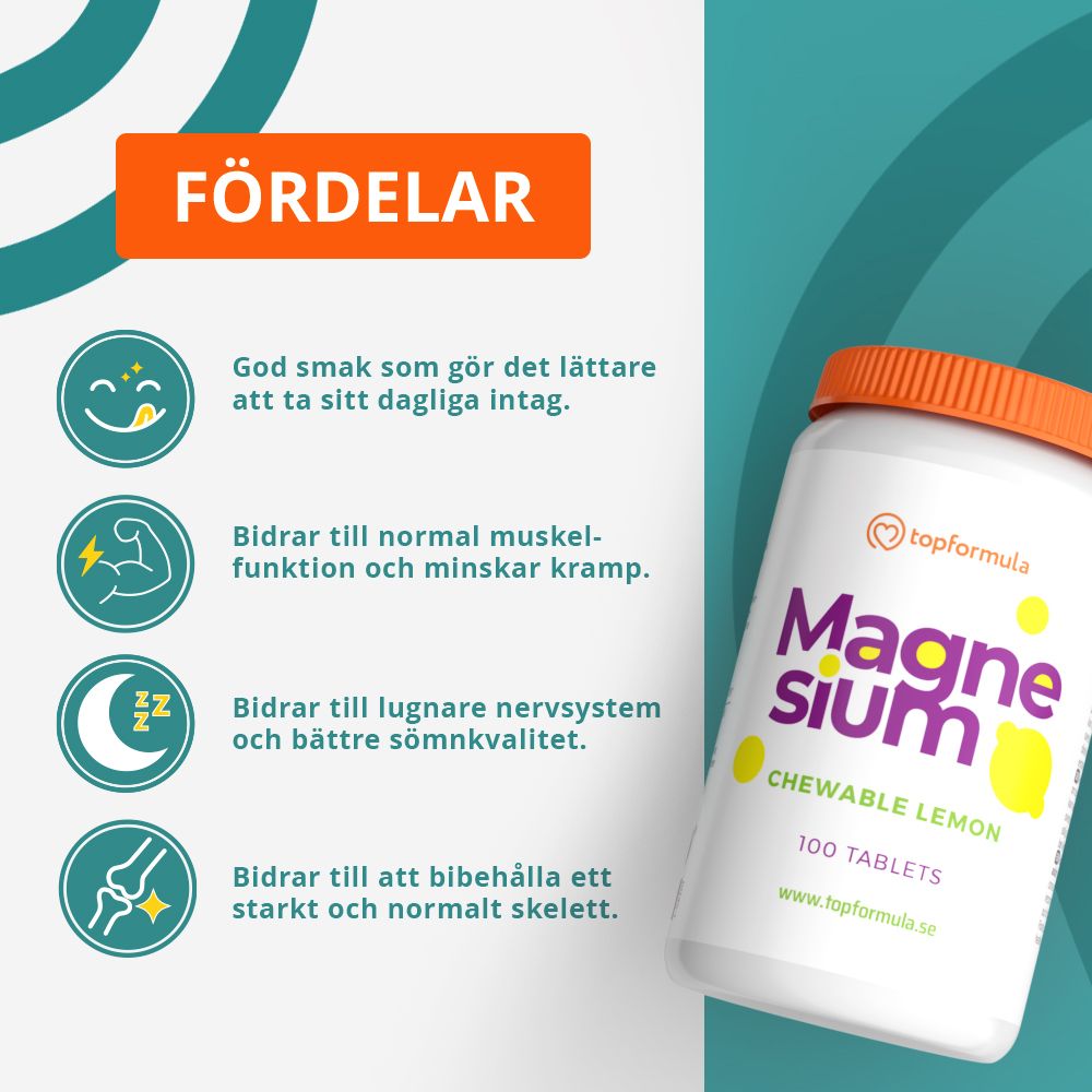 Topformula | Magnesium Tugg Citron | 100 tabletter