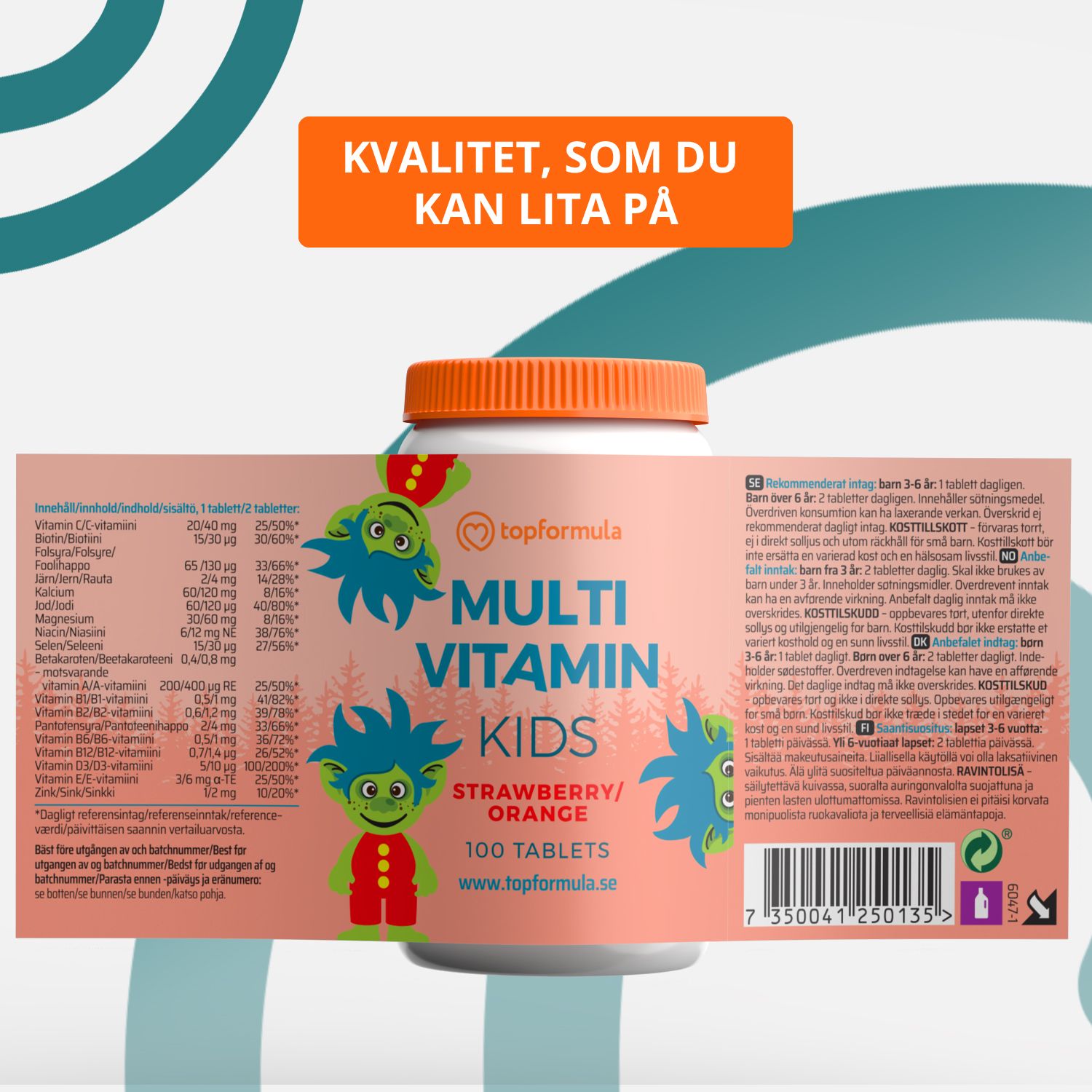 Topformula Kids | Multivitamin Tuggtablett | 100 tabletter