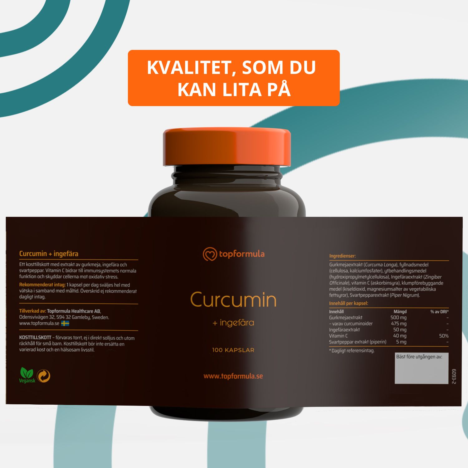 Topformula | Curcumin + Ingefära | 100 kapslar
