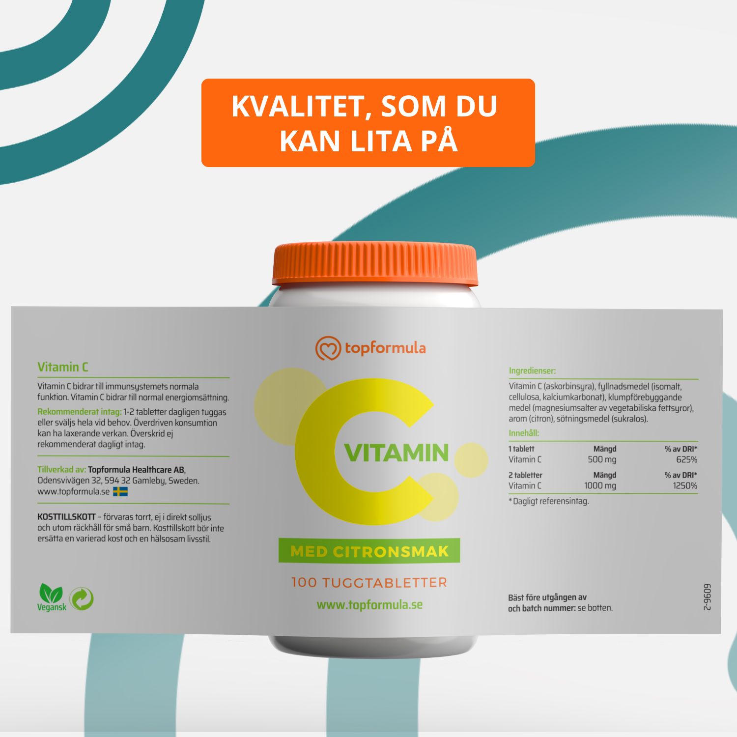 Topformula | Vitamin C Tugg | 500 mg | 100 tabletter