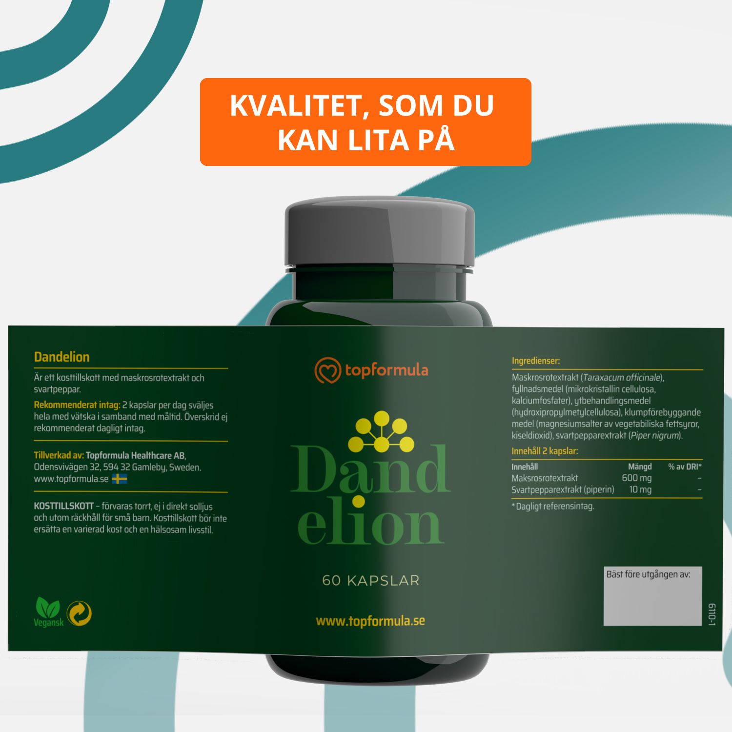 Topformula | Dandelion | Maskrosextrakt | 60 kapslar