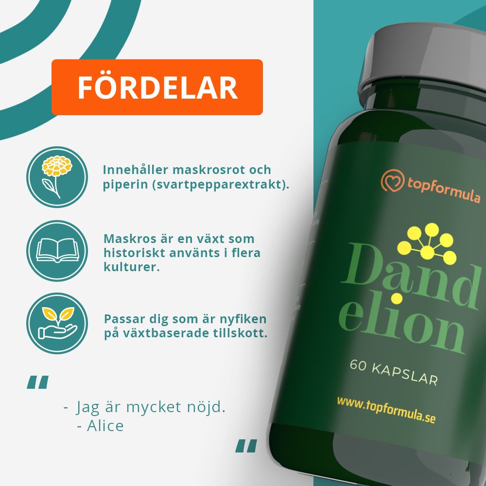 Topformula | Dandelion | Maskrosextrakt | 60 kapslar