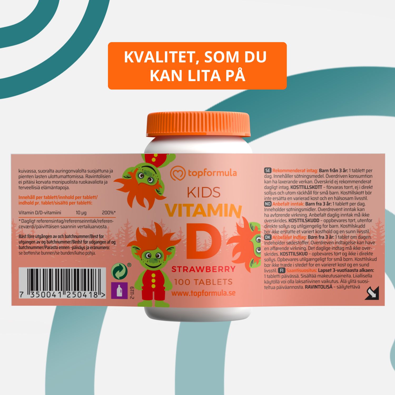 Topformula Kids | Vitamin D Tugg | 100 tabletter