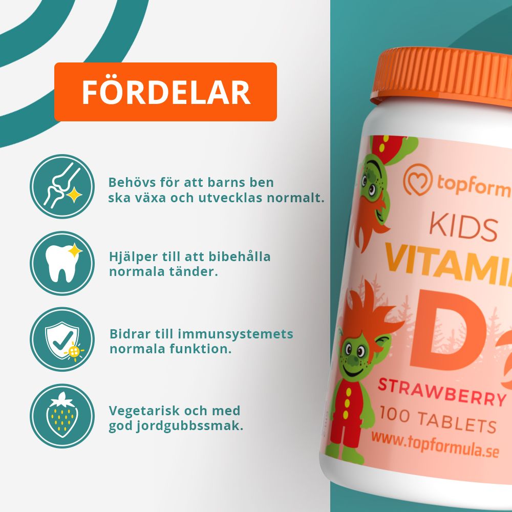 Topformula Kids | Vitamin D Tugg | 100 tabletter