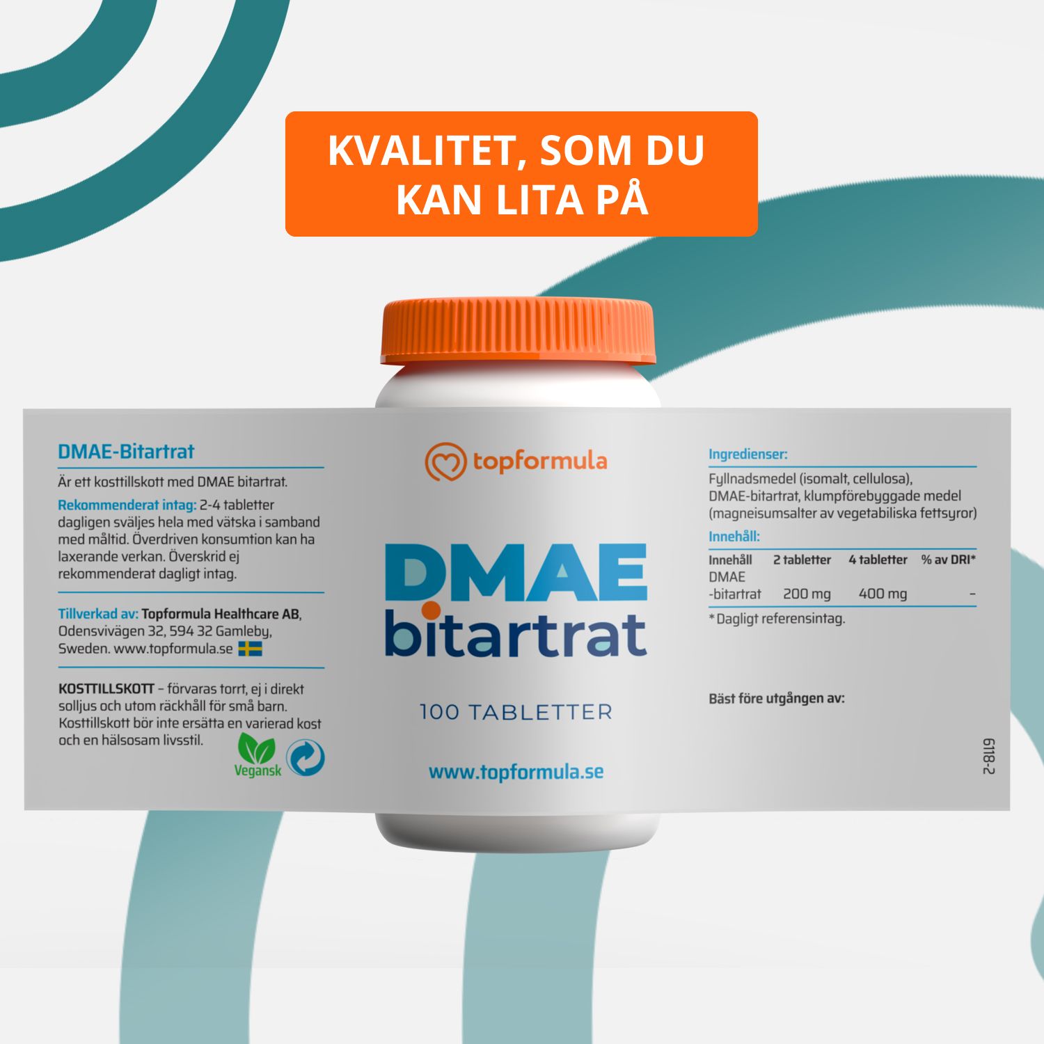 Topformula | DMAE-Bitartrat | 100 tabletter