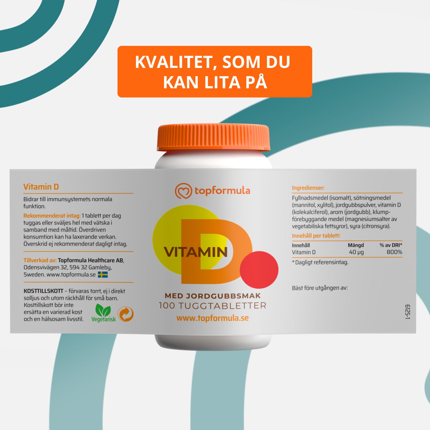 Topformula | D-Vitamin 40 µg Tugg | 100 tabletter