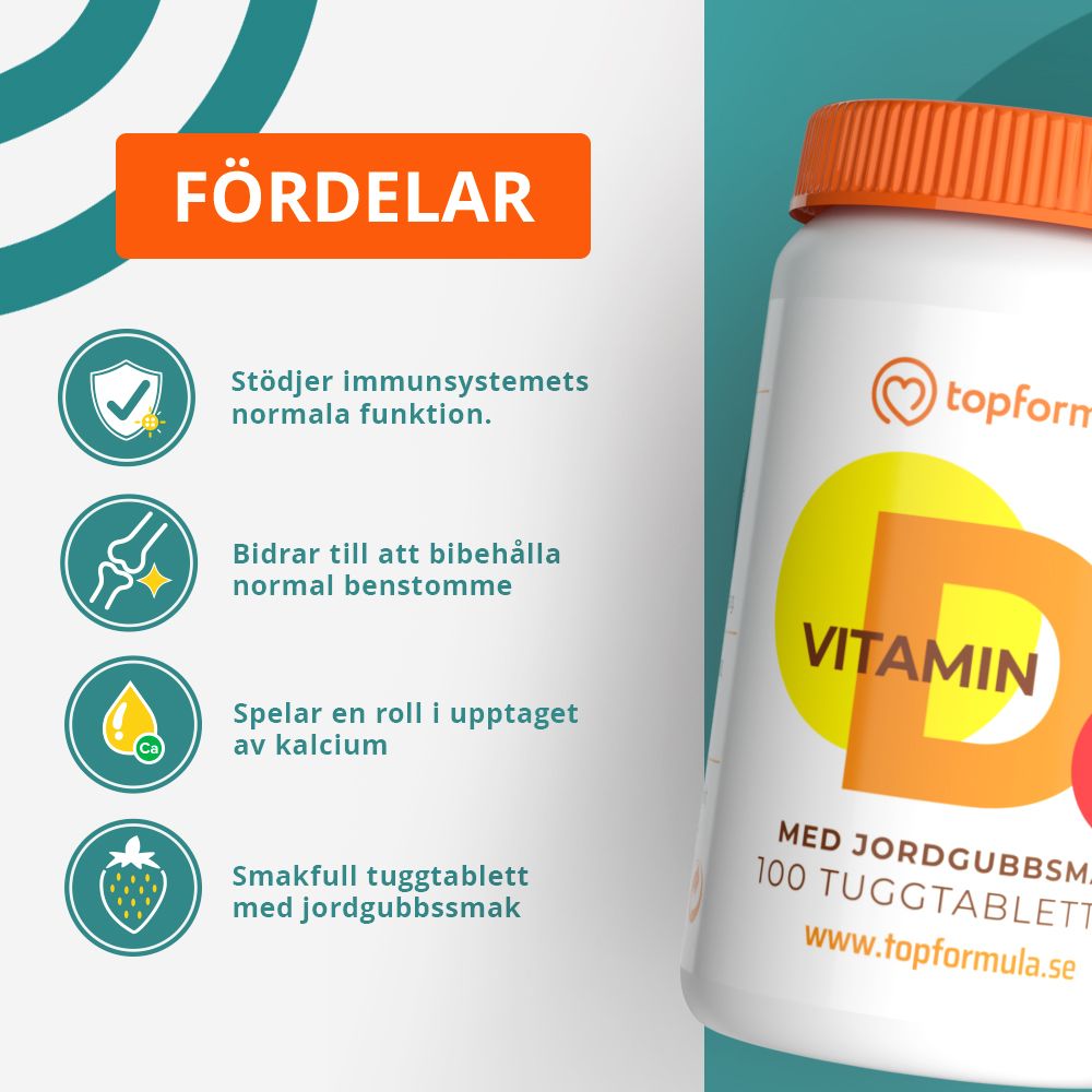 Topformula | D-Vitamin 40 µg Tugg | 100 tabletter