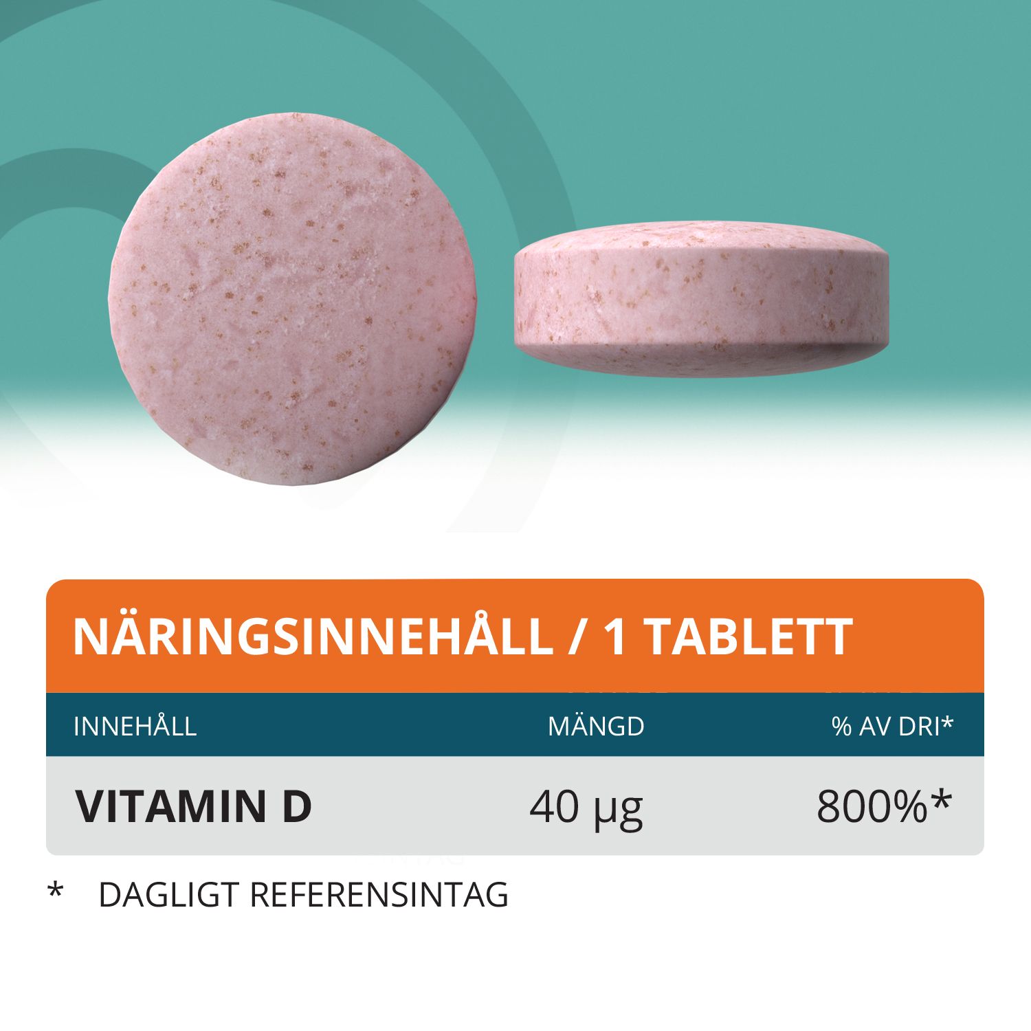 Topformula | D-Vitamin 40 µg Tugg | 100 tabletter