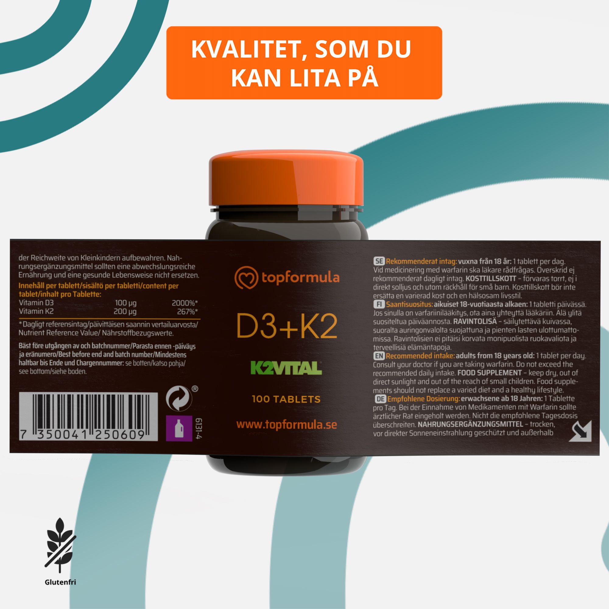 Topformula | D3 + K2VITAL® | 100 tabletter