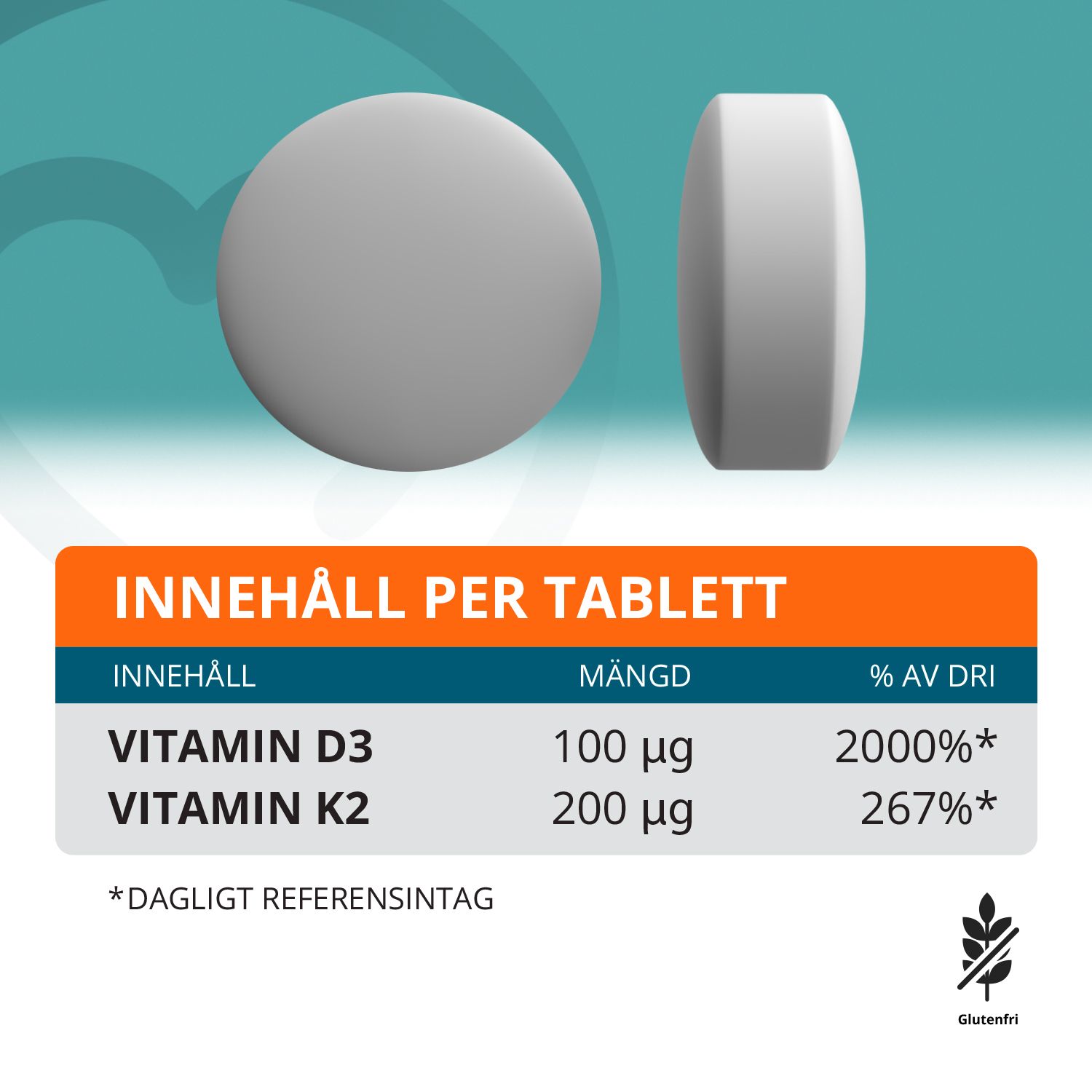 Topformula | D3 + K2VITAL® | 100 tabletter