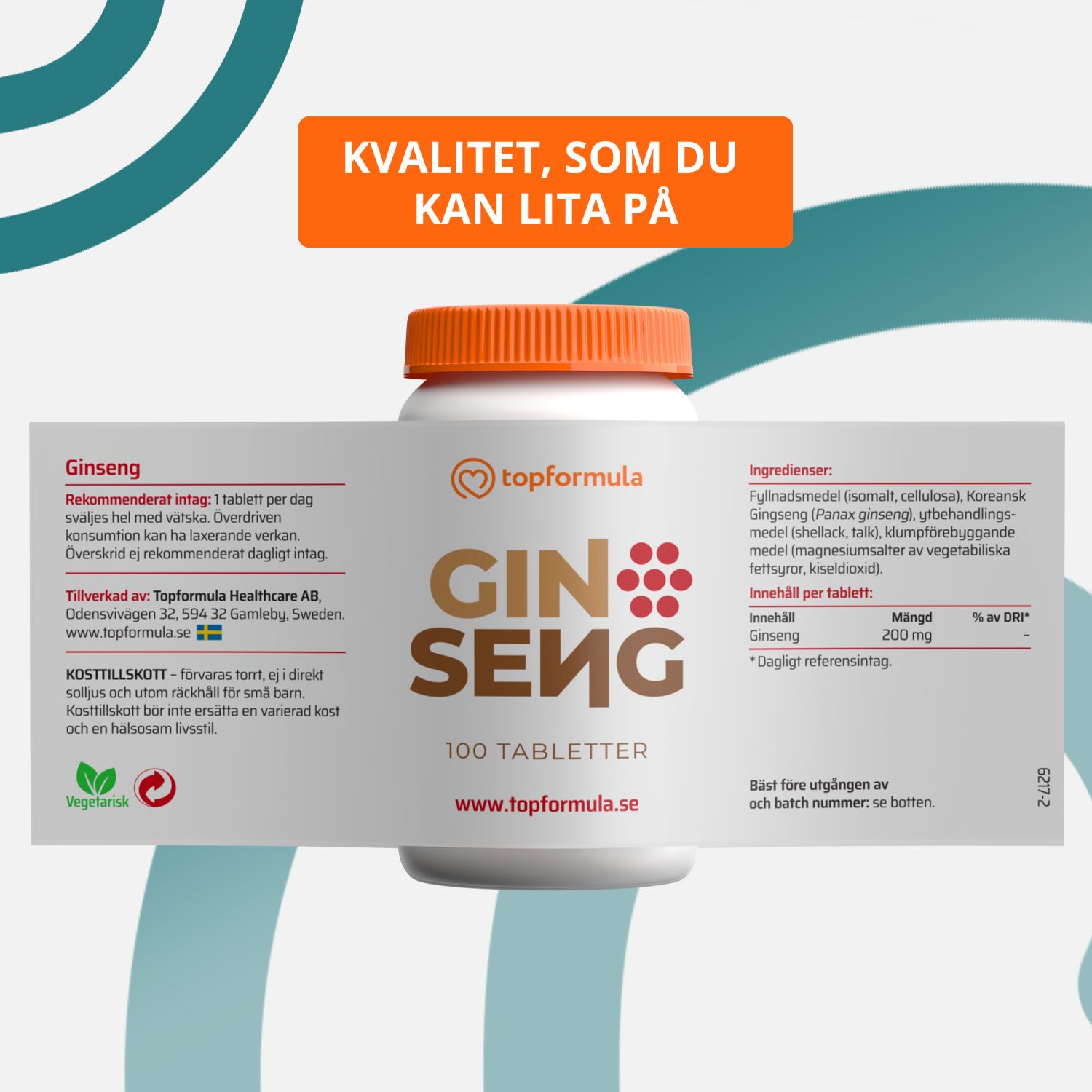 Topformula | Ginseng | 200 mg | 100 tabletter