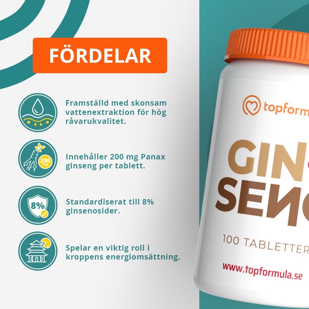 Topformula | Ginseng | 200 mg | 100 tabletter