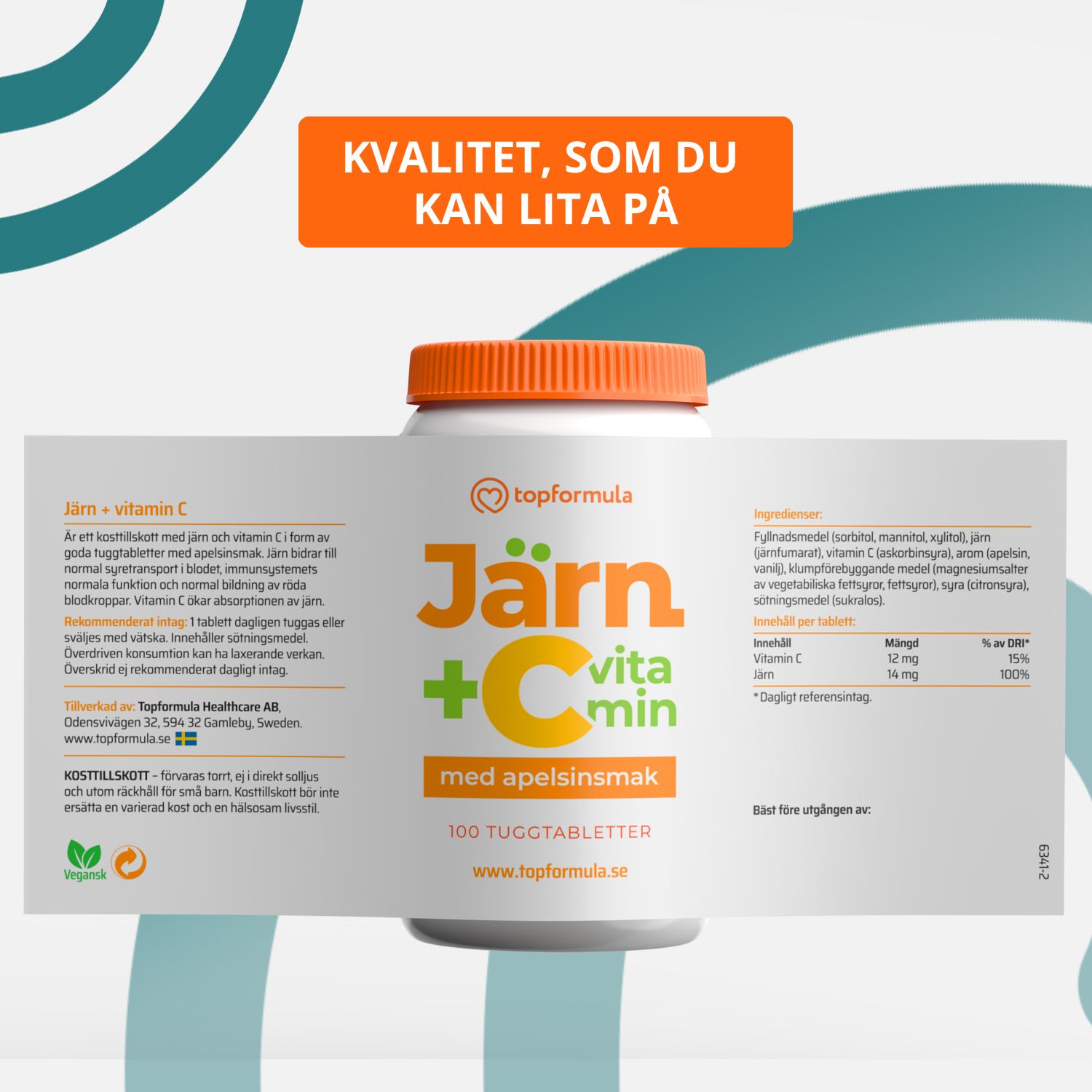 Topformula | Järn + Vitamin C Tugg | 100 tabletter