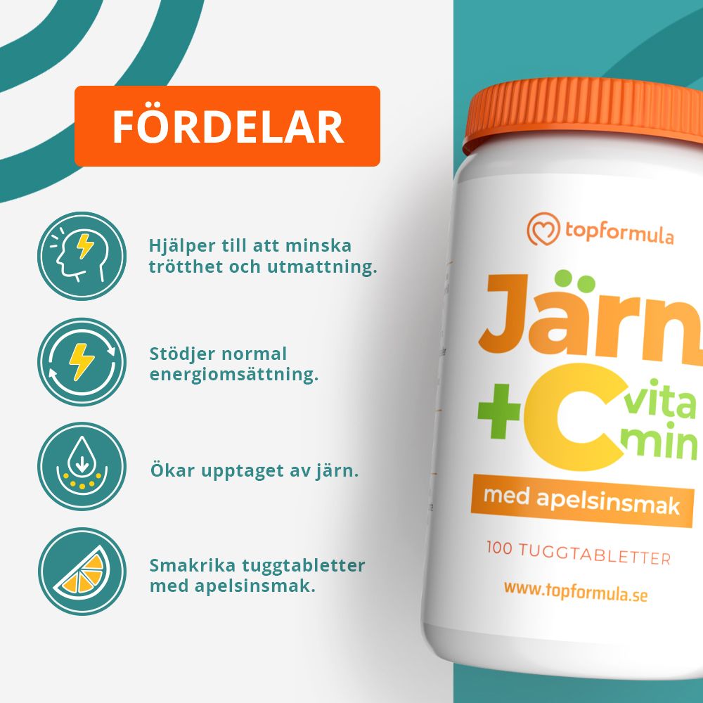 Topformula | Järn + Vitamin C Tugg | 100 tabletter