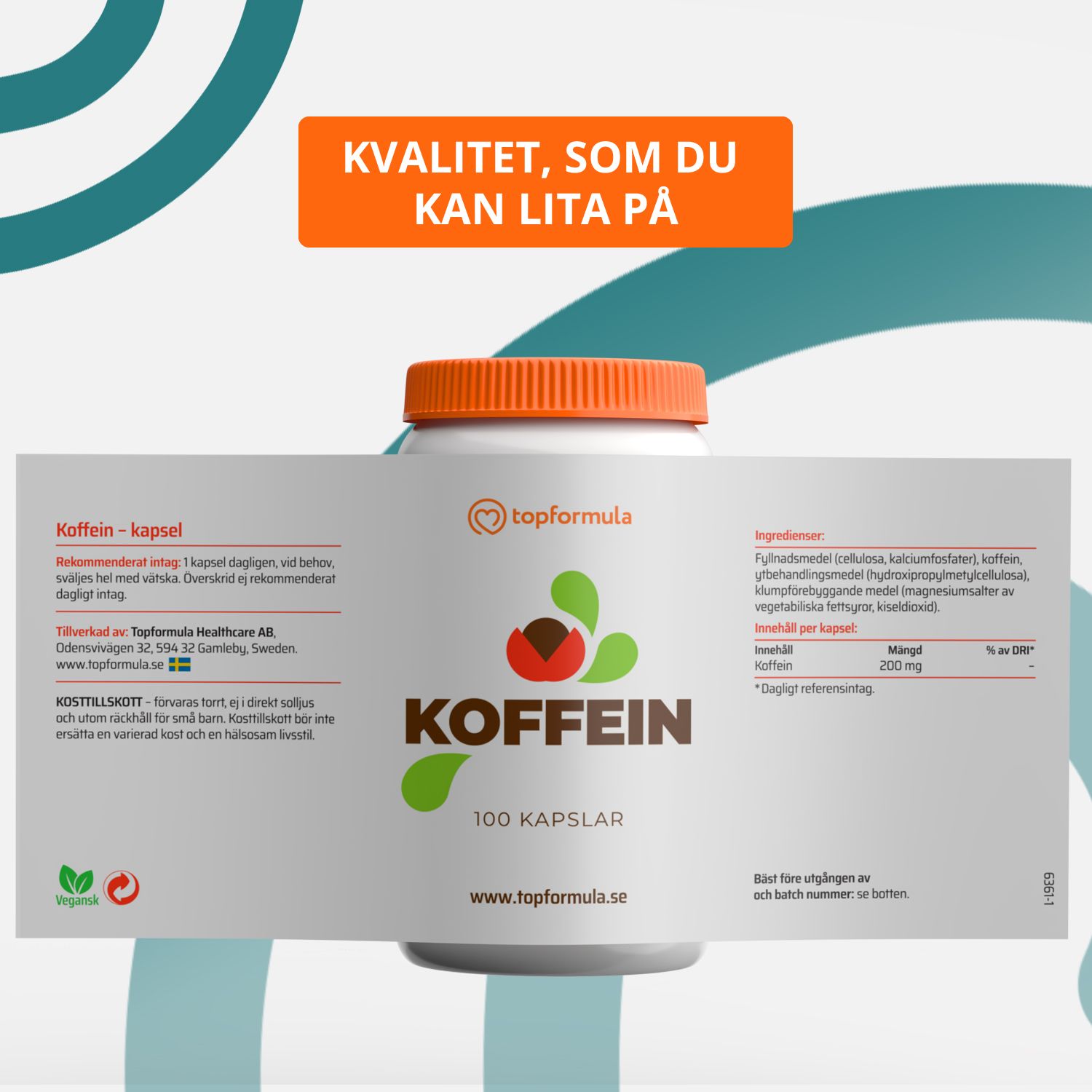 Topformula | Koffein | 200 mg | 100 kapslar