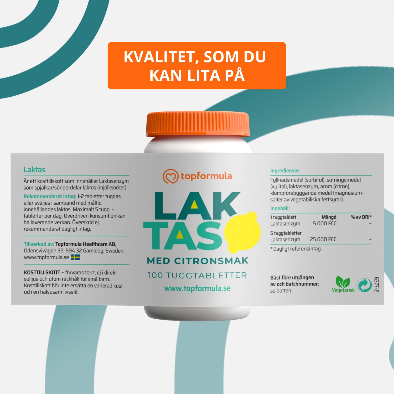 Topformula | Laktas Tugg | 5000 FCC | 100 tabletter