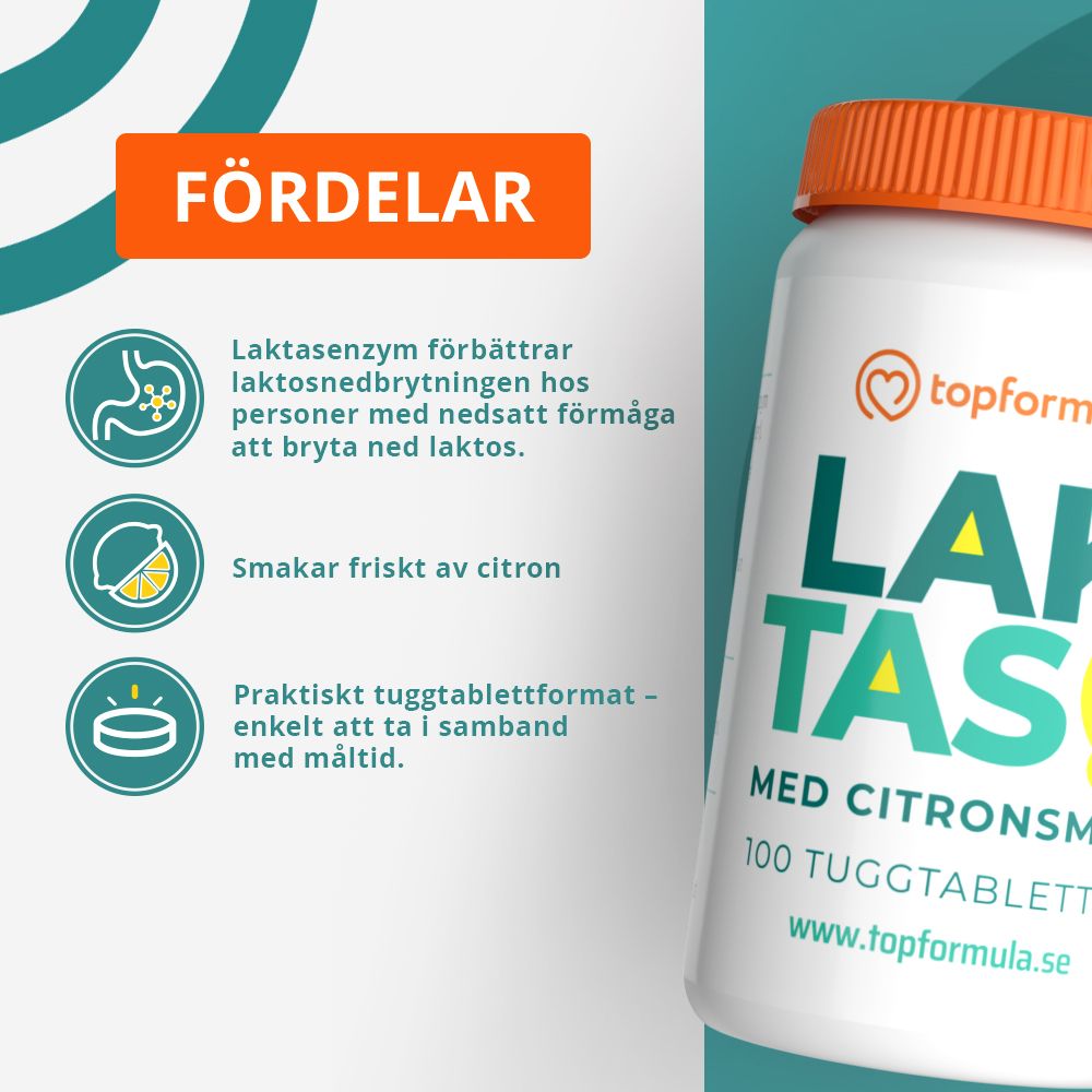 Topformula | Laktas Tugg | 5000 FCC | 100 tabletter
