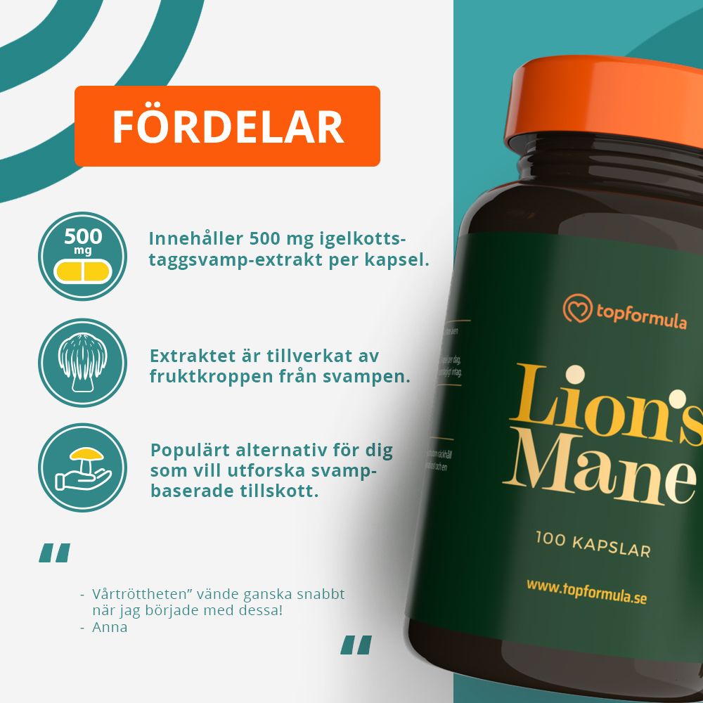 Topformula | Igelkottstaggsvamp | 100 kapslar