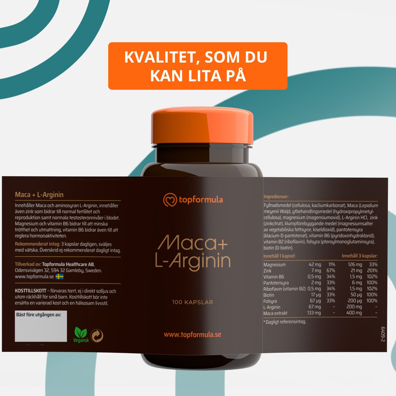 Topformula | Maca + L-arginin | 100 kapslar