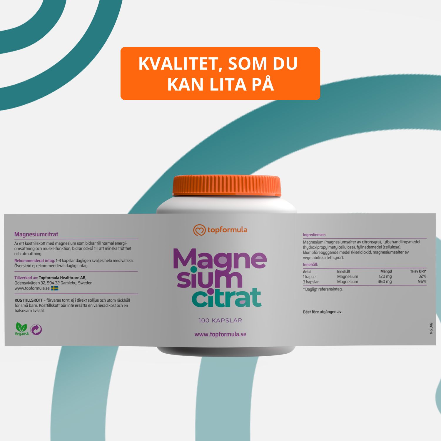 Topformula | Magnesiumcitrat | 120 mg | 100 kapslar