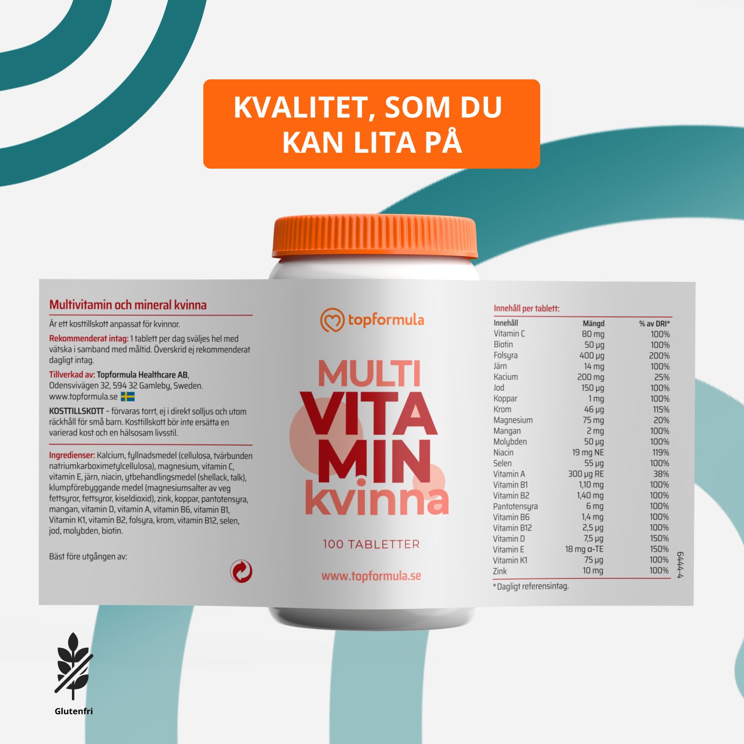 Topformula | Multivitamin och mineral Kvinna | 100 tabletter
