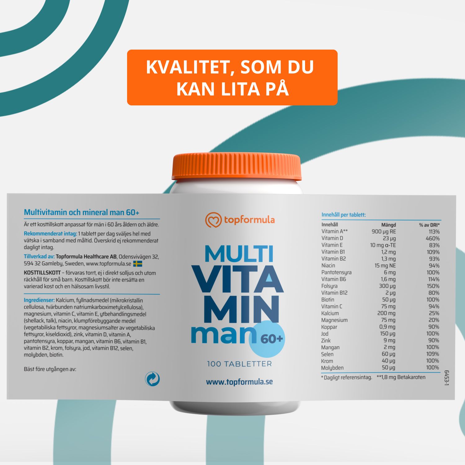 Topformula | Multivitamin och mineral Man 60+ | 100 tabletter