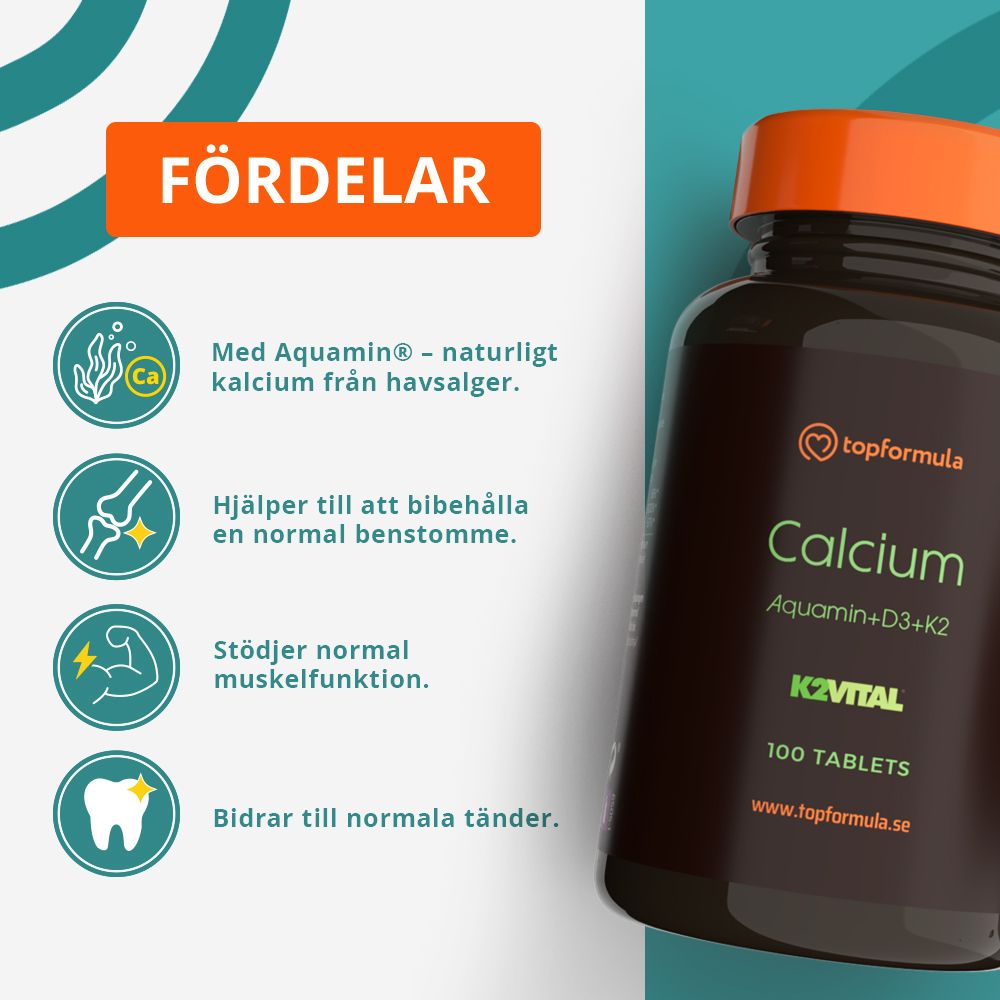 Topformula | Calcium Aquamin + D3 och K2 | 100 tabletter