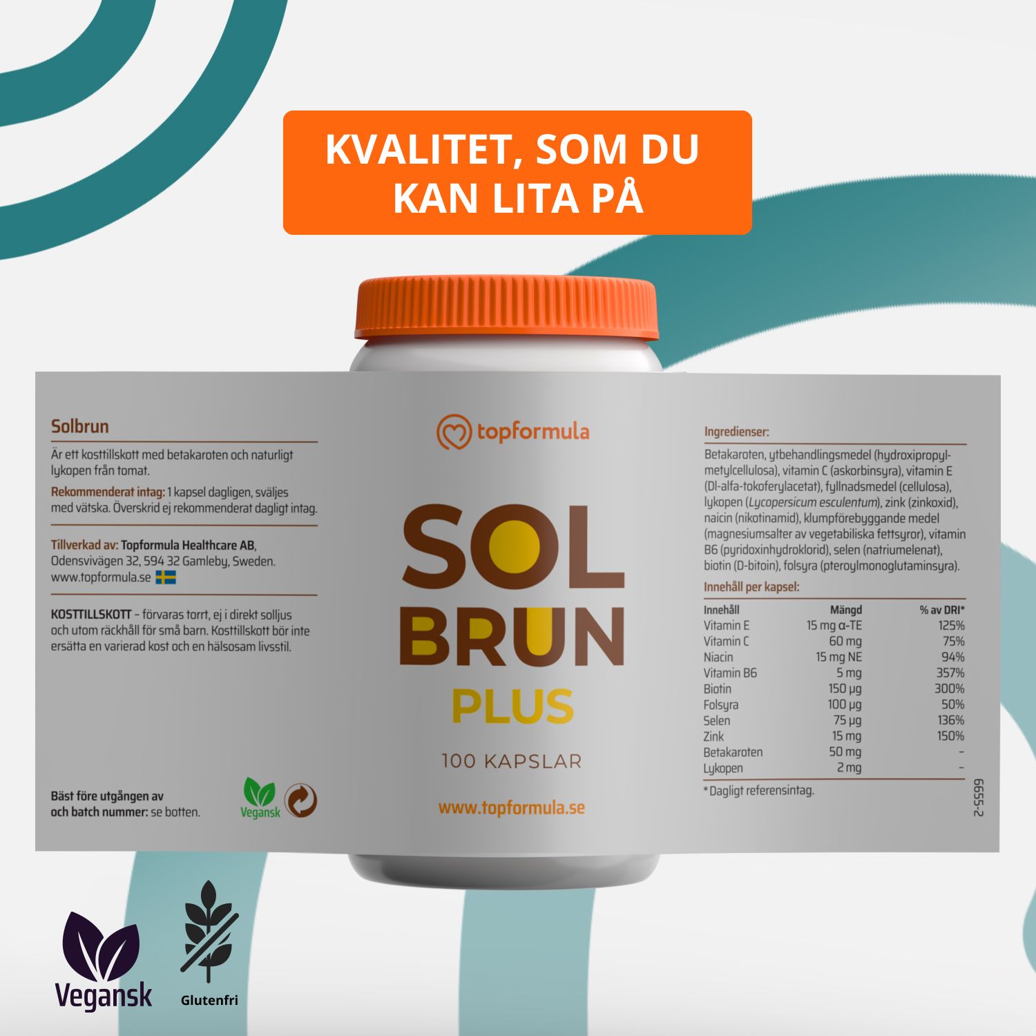 Topformula | Solbrun Plus | Betakaroten 50 mg | 100 kapslar