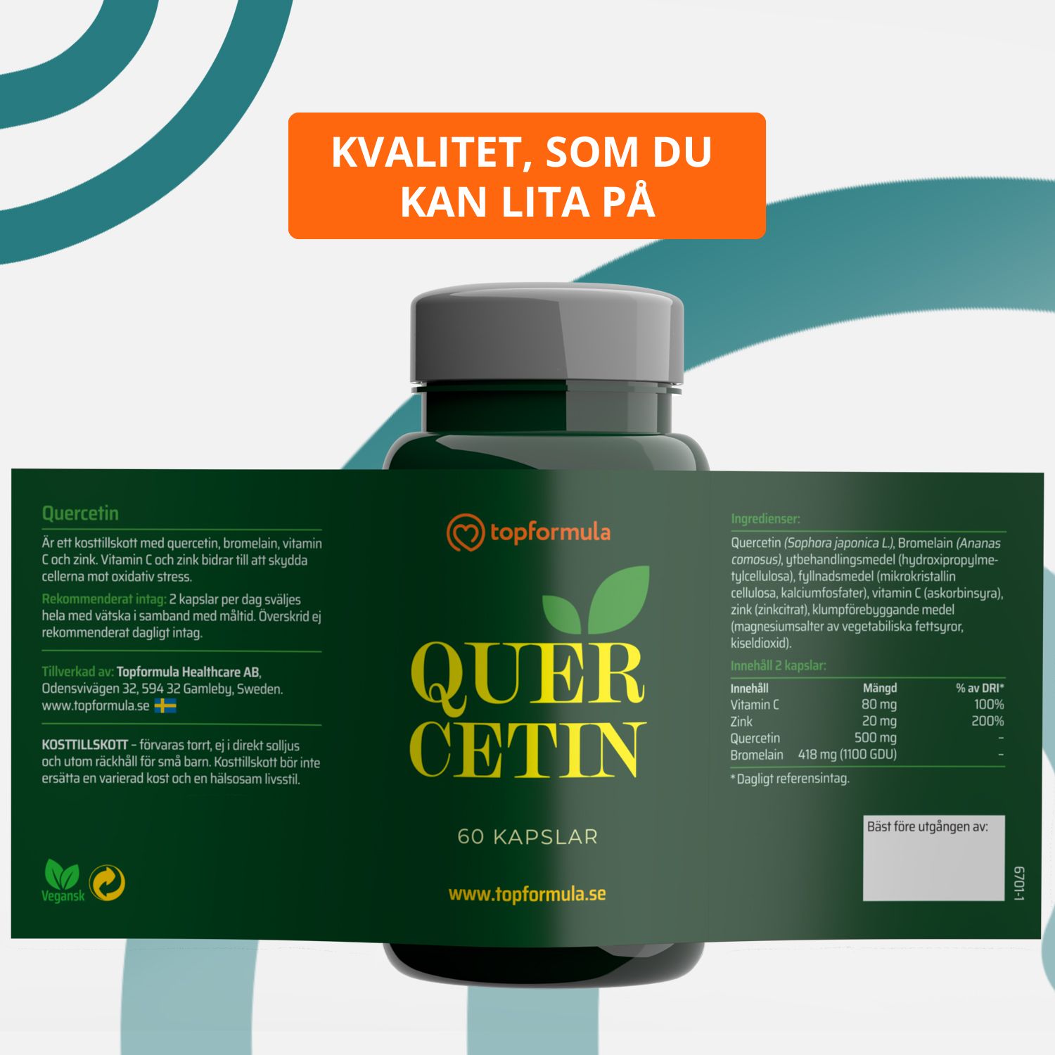 Topformula | Quercetin | 500 mg | 60 kapslar
