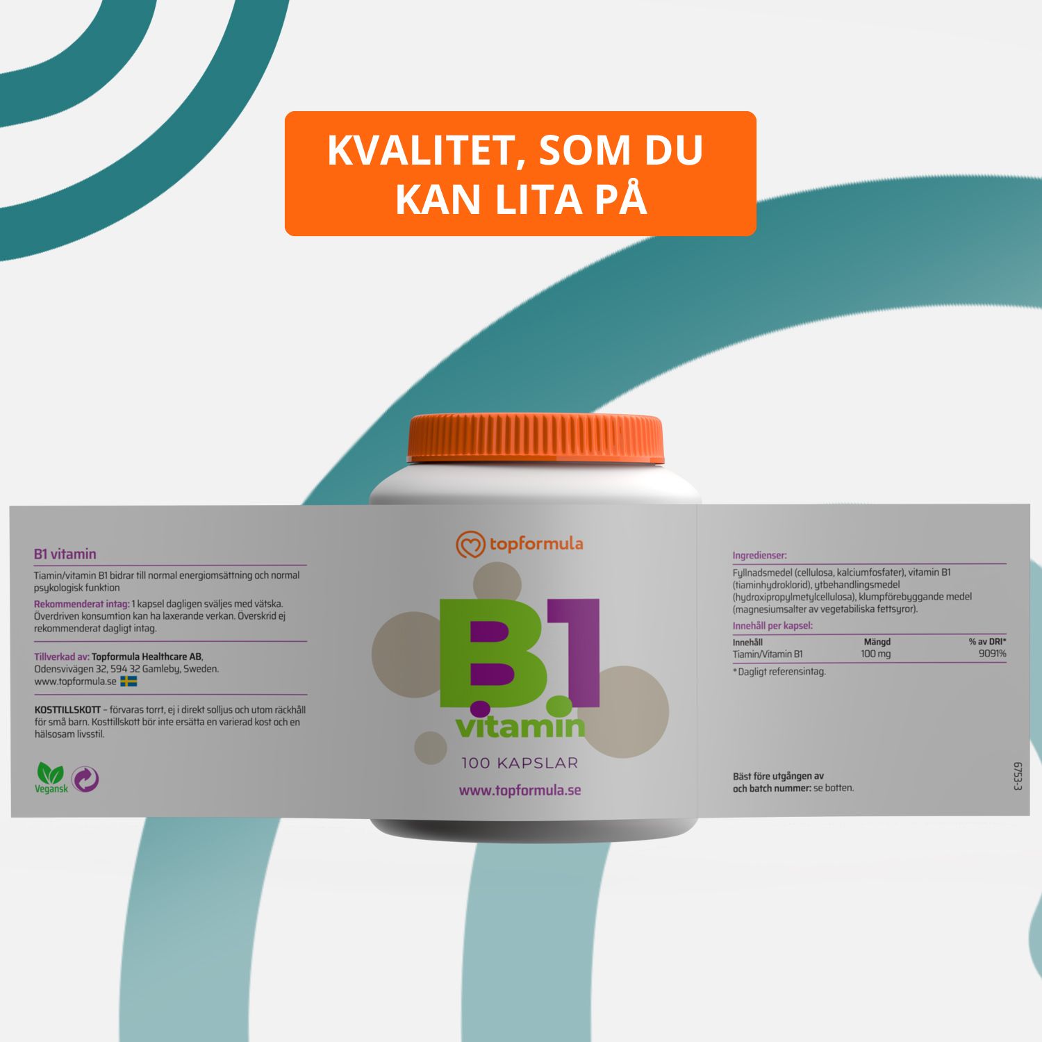 Topformula | Vitamin B1 | Tiamin | 100 mg | 100 kapslar