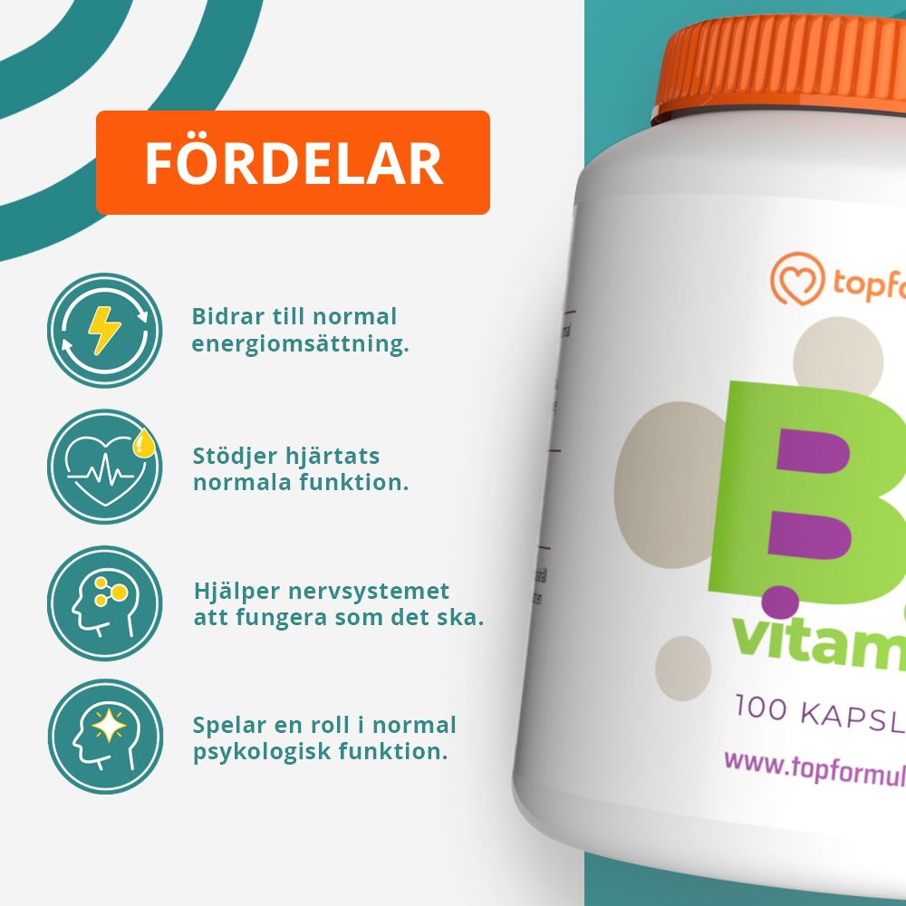 Topformula | Vitamin B1 | Tiamin | 100 mg | 100 kapslar