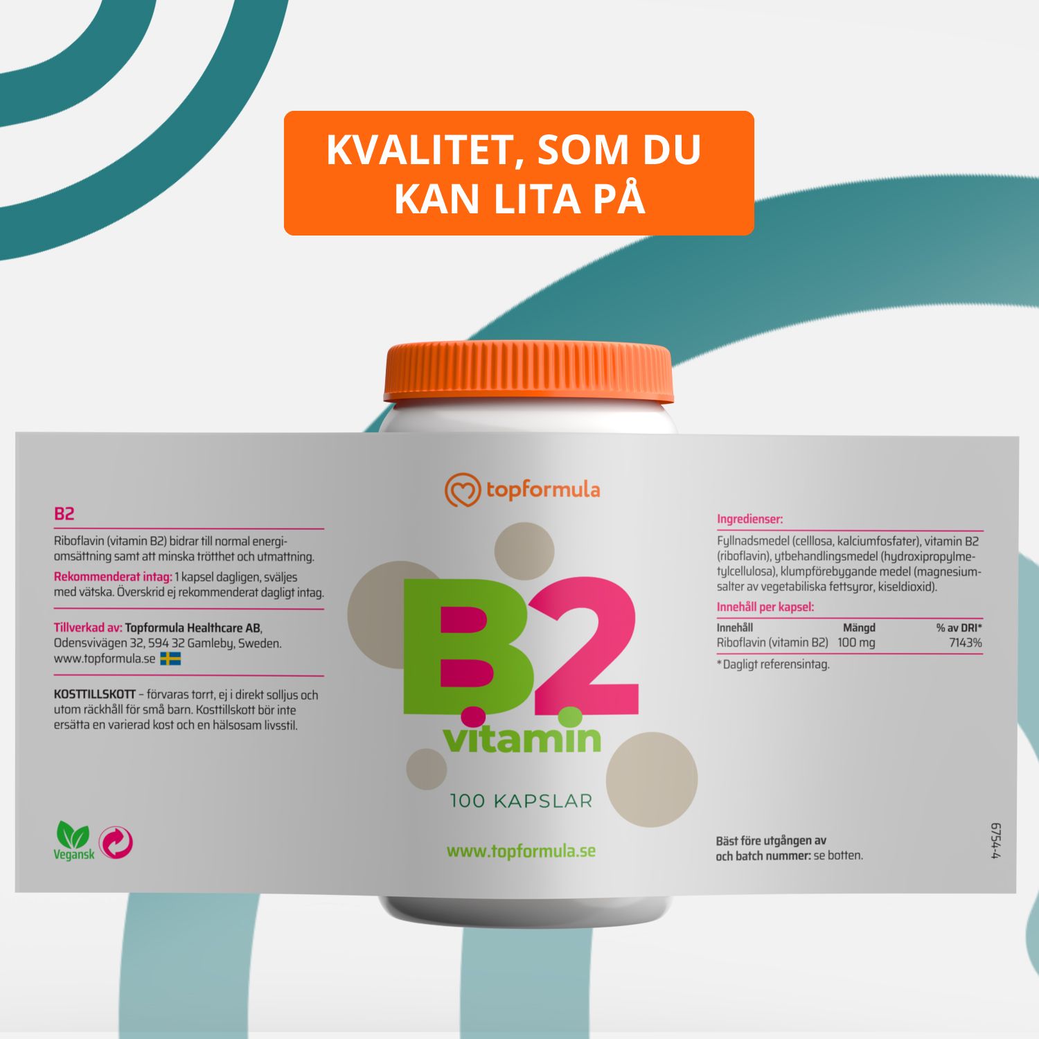 Topformula | Vitamin B2 | Riboflavin | 100 mg | 100 kapslar
